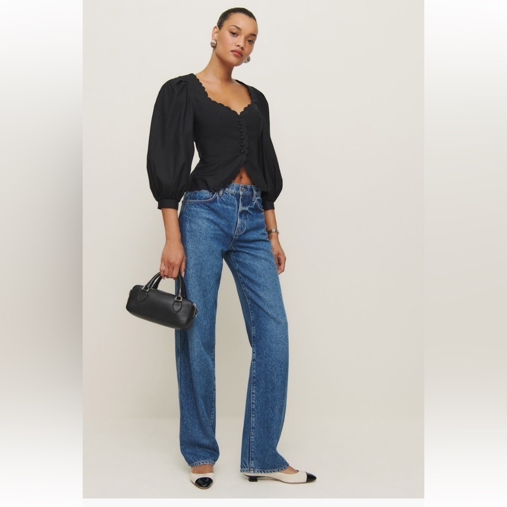 Reformation Black Scallop-Edge Button Front Blouse - Picture 6 of 13